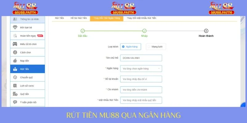Rút Tiền Tại Nhà Cái MU88 Được Thực Hiện Như Thế Nào? 1 Rút tiền qua banking
